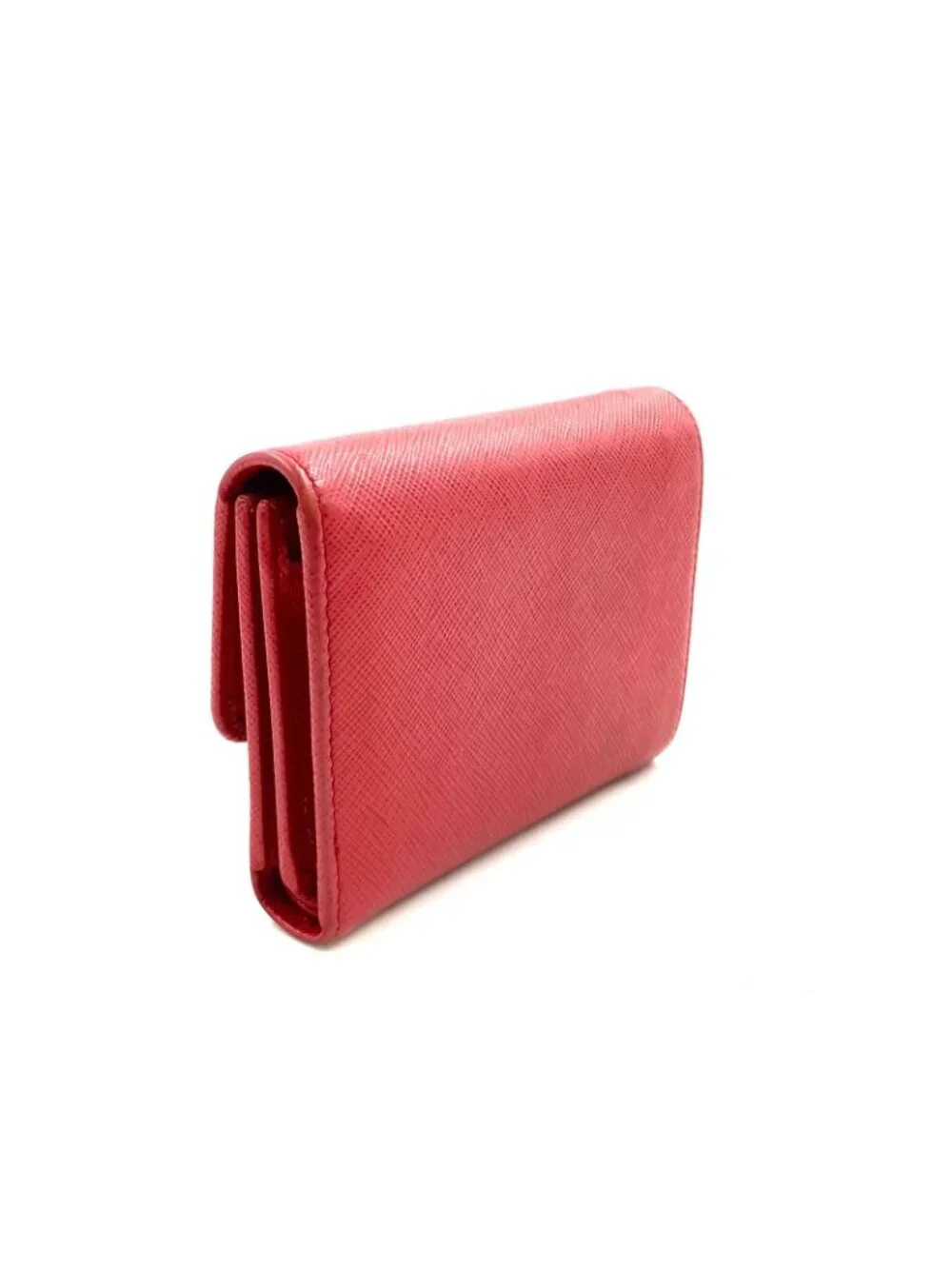 Prada Saffiano Metal Logo Leather Red Bifold Wallet Gold